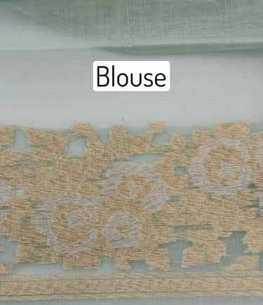 Silk Organza Saree | Light Sea Green | Gold & Silver Zari | Handwoven | Ships from California